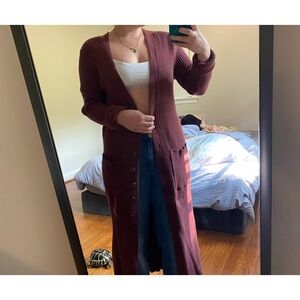 Women's Burgundy Long Cardigan Sweater